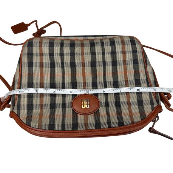 Daks London Crossbody Handbag Plaid With Leather Trim - Picture 10 of 12
